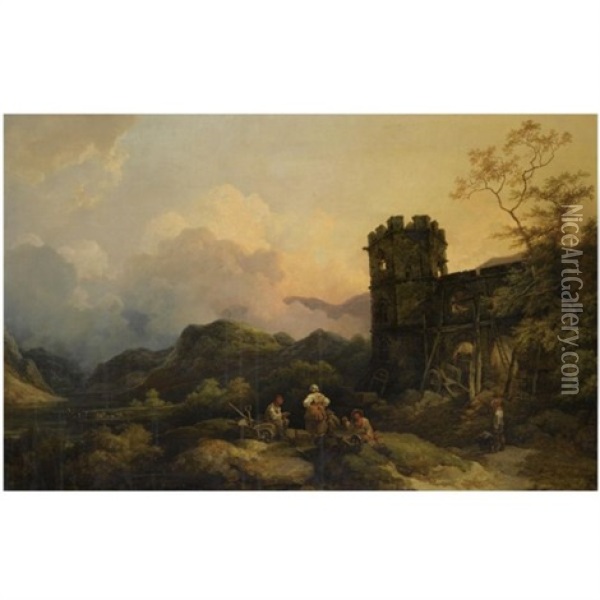 A Landscape With Ruined Tower Oil Painting - Philip James de Loutherbourg