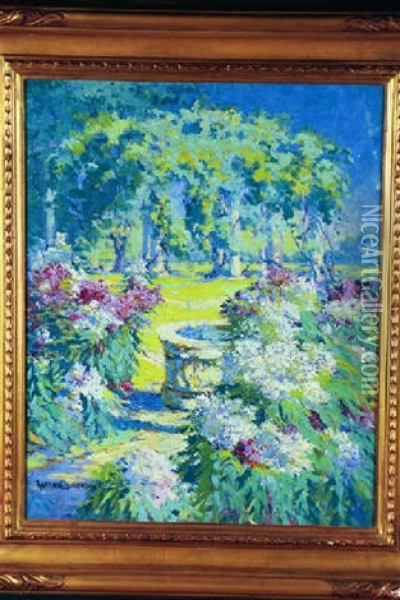 Garden Scene With Trellis Oil Painting - Harriette Bowdoin