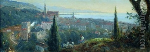 Menton Oil Painting - Jean-Joseph-Jules Defer