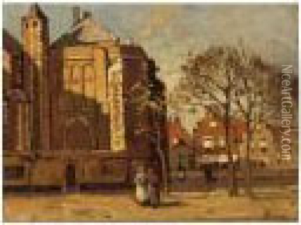 View On The Oude Kerk, Delft Oil Painting - Bernard, Ben Viegers