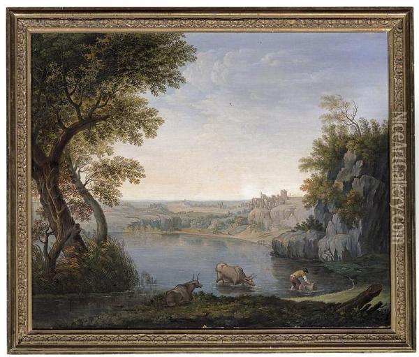 Veduta Del Lago Di Nemi Oil Painting - Giovan Battista Luciani