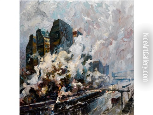 Blick Auf Den Pariser Bahnhof Gare De L'est Oil Painting - Harry (Heinrich) Heusser