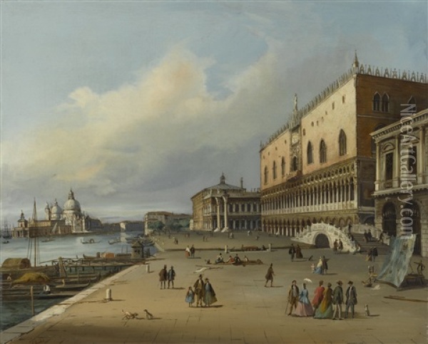 Venice, A View Of The Riva Degli Schiavoni Looking Towards The Dogana And Santa Maria Della Salute Oil Painting - Carlo Grubacs