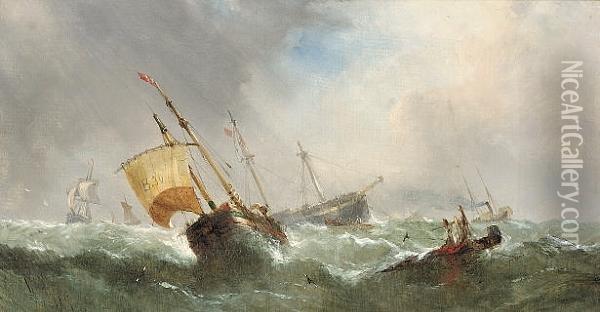 Shipping In A Swell Oil Painting - William Calcott Knell