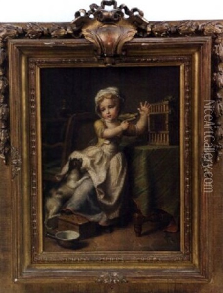 L'oiseau Cheri Oil Painting - Jean-Baptiste Charpentier the Elder