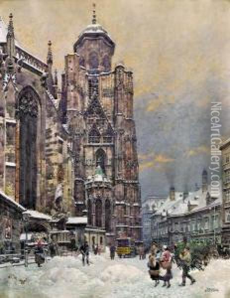 Der Wiener Stephansdom Zu Weihnachten Oil Painting - Franz Poledne