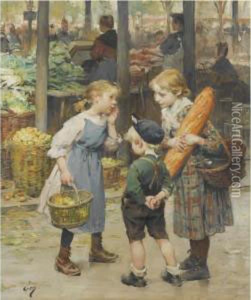 Les Petites Menageres Oil Painting - Henri-Jules-Jean Geoffroy (Geo)