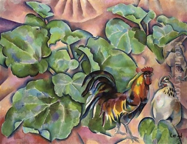 Cockerel And Rhubarb Oil Painting - Vladimir Davidovich Baranoff-Rossine