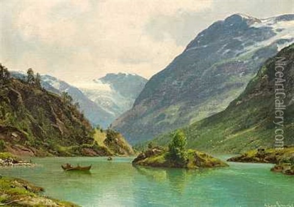 Loenvandet Ved Nordfjord I Norge. Regndag Oil Painting - Georg Emil Libert