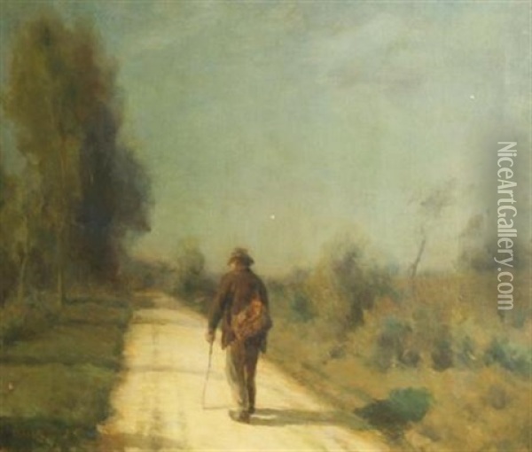 Man On A Sunlit Path Oil Painting - Francois Charles Cachoud