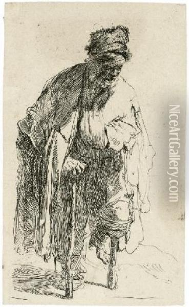 Beggar With A Wooden Leg (b., Holl. 179; H. 12) Oil Painting - Rembrandt Van Rijn