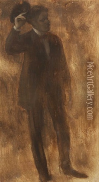 Portrait D'homme En Pied Saluant Oil Painting - Eugene Carriere