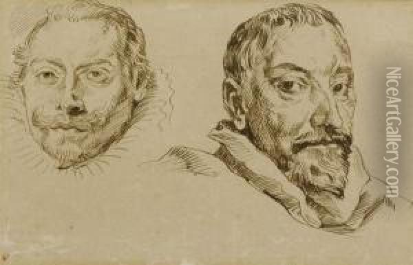 Two Male Heads Oil Painting - Eugene Delacroix