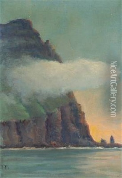 Coastal Scene With Low Cloud Oil Painting - Joen Waagstein
