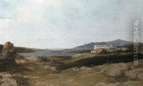 A View Of Garibaldi's Villa At Caprera, Sardinia Oil Painting - Frederick Richard Lee