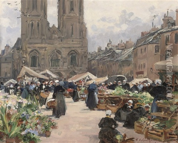 Marche Pres D'eglise De Notre-dame, Saint Lo Oil Painting - Fernand Marie Eugene Legout-Gerard