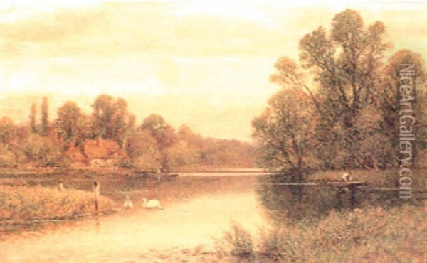 Quiet Waters On The Thames Oil Painting - Alfred Augustus Glendening Sr.