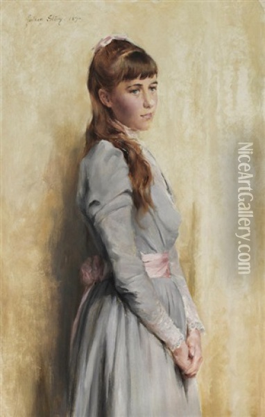 Portrait Of A Woman In A Mauve Dress Oil Painting - Julian Russel Story