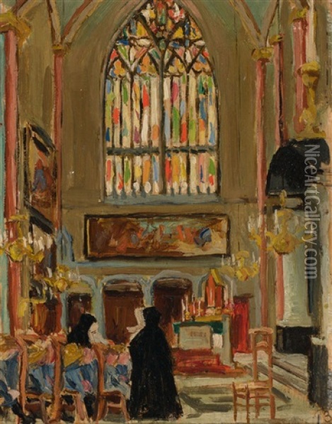 Orphans In The Cathedral Oil Painting - John Young Johnstone