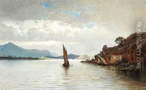 Evening Atmosphere, Presumably In The Bosporus Oil Painting - Harald-Adof-Nikolaj Jerichau