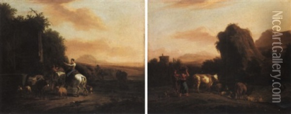 Paesaggio Con Figure Ed Animali Oil Painting - Abraham Jansz. Begeyn
