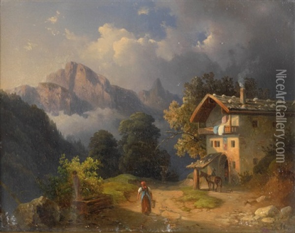 Gewitterstimmung Im Hochgebirge Oil Painting - Edmund Mahlknecht