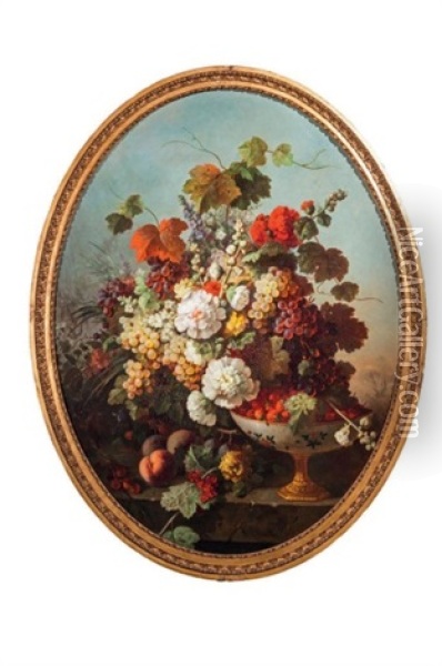 Composition Au Bouquet Et A La Coupe De Fruits Oil Painting - Louis Martinet