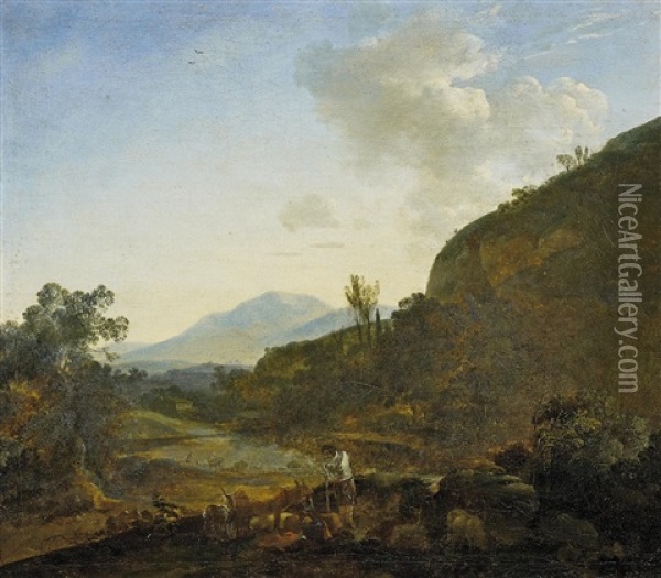 Landschaft Mit Vieh Und Hirten Oil Painting - Adam Pynacker