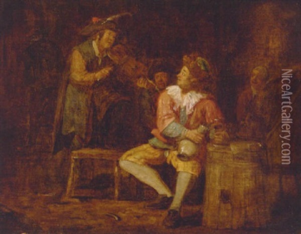 A Fiddler Playing To A Company In An Inn Oil Painting - Jan Josef Horemans the Elder