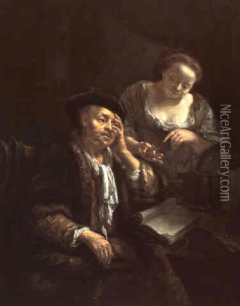 A Scribe And His Housekeeper Oil Painting - Christoffel Lubieniecki