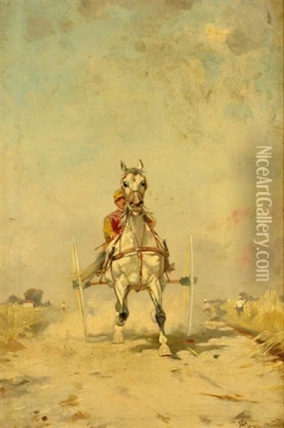 Trotter And Sulky Oil Painting - Alfredo Tominz