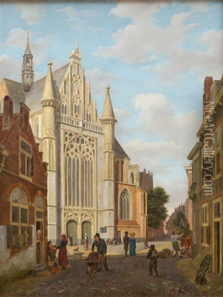 A Capriccio View Of The Hooglandse Kerk In Leiden Oil Painting - Bartholomeus Johannes Van Hove