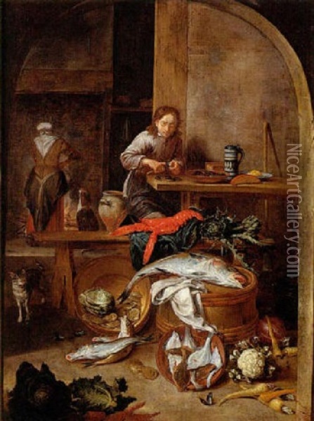 Scene D'interieur De Cuisine Oil Painting - Pieter Jacob Horemans