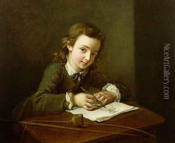 Boy Drawing at a Table Oil Painting - Philipe Mercier