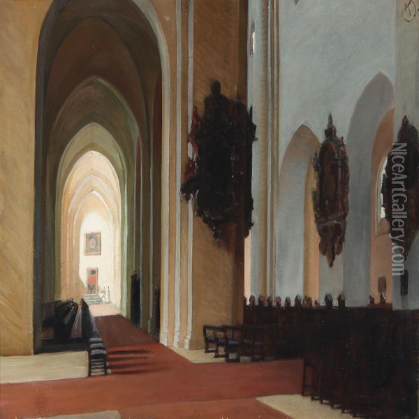Interior From The Cathedral Of Aarhus Oil Painting - Knud Sinding