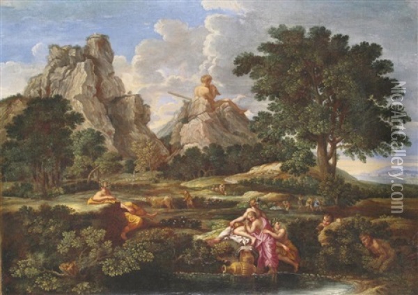 Landscape With Diogenes (+ 3 Others; 4 Works) Oil Painting - Nicolas Poussin