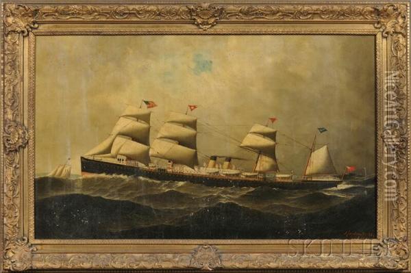 Portrait Of The White Star Royal Mail Steamer 
Germanic Oil Painting - Antonio Nicolo Gasparo Jacobsen