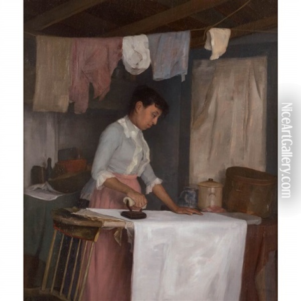 Wash Day Oil Painting - Edward A. Rorke