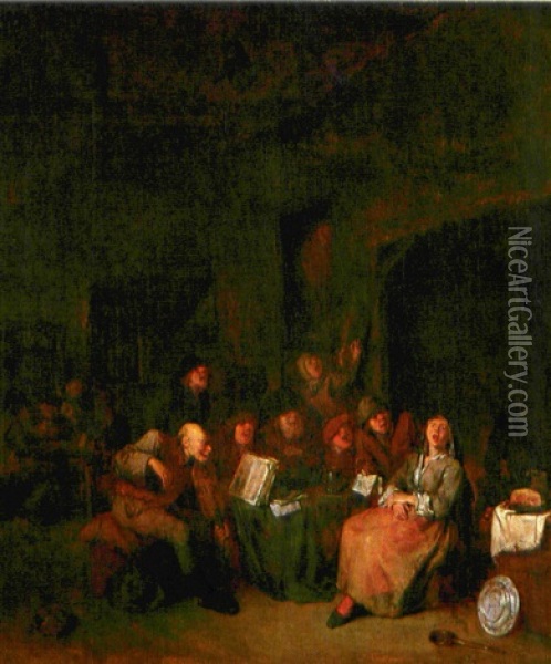 Campesinos Cantando En Una Taberna Oil Painting - Egbert van Heemskerck the Elder