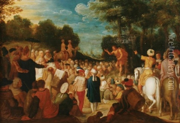 John The Baptist Preaching Oil Painting - Jan Pynas