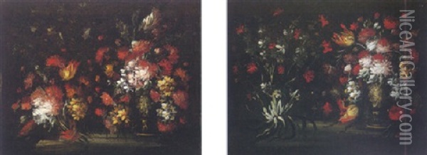 Still Life Of Various Flowers In Vase Oil Painting - Margherita Caffi