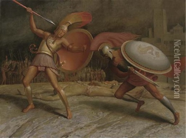 Hector Battling Achilles Outside Troy Oil Painting - Sascha Alexander Schneider