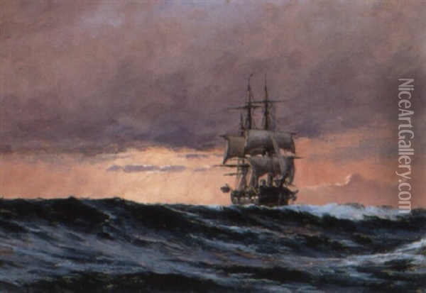 Marine Med Sejlskib Oil Painting - Carl Ludvig Thilson Locher