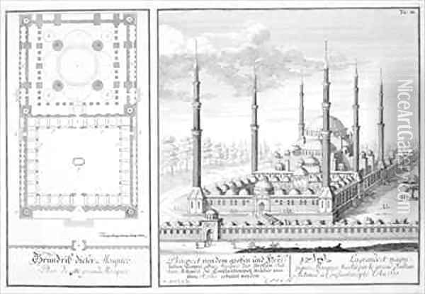 Plan and View of the Blue Mosque 1609-16 Oil Painting - Johann Bernhard Fischer von Erlach