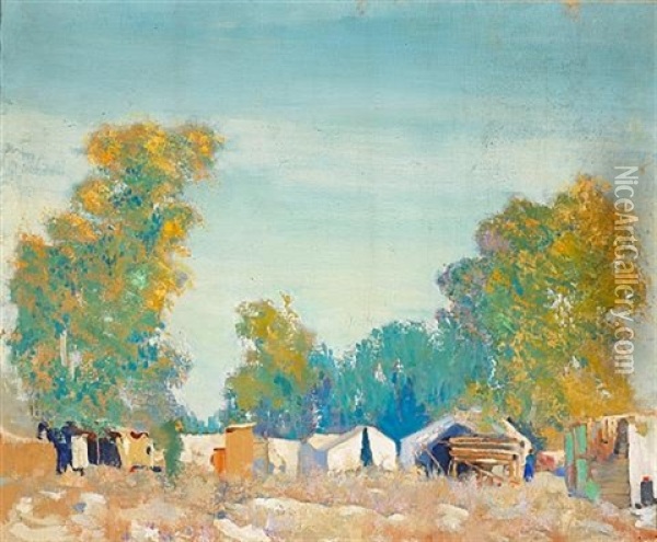 Campgrounds In The Sycamores (+ Ann Holding Her Pearls, Verso) Oil Painting - Alson Skinner Clark