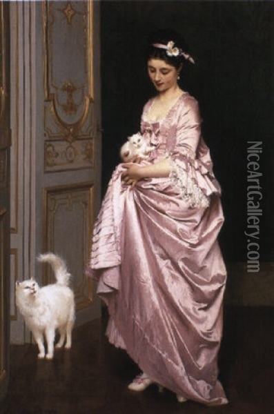 Feline Affection Oil Painting - Joseph Caraud