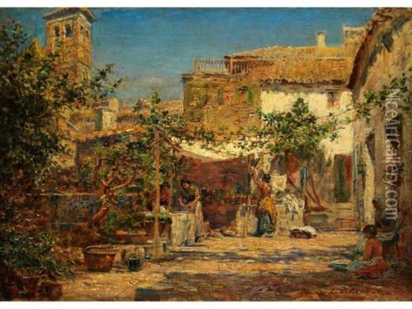 Der Italienische Hof/ Capri Oil Painting - Constantin Alexandr. Westchiloff