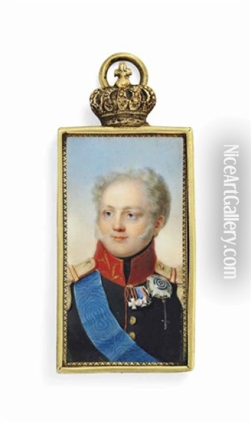 Alexander I (1777-1825), Emperor Of Russia, In Black Uniform With Red And Gold Collar And Gold Epaulettes, Wearing The Blue Sash And Breast-star... Oil Painting - Henri Benner