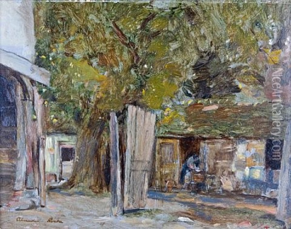 Figure In A Farmyard Oil Painting - Alexander Roche