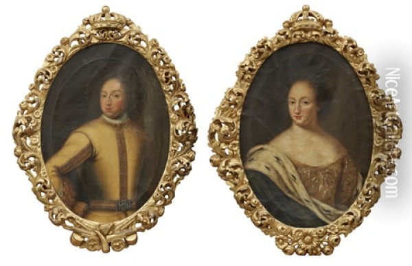 Portratt Av Karl Xi Och Drottning Ulrika Eleonora Oil Painting - David Klocker Von Ehrenstrahl